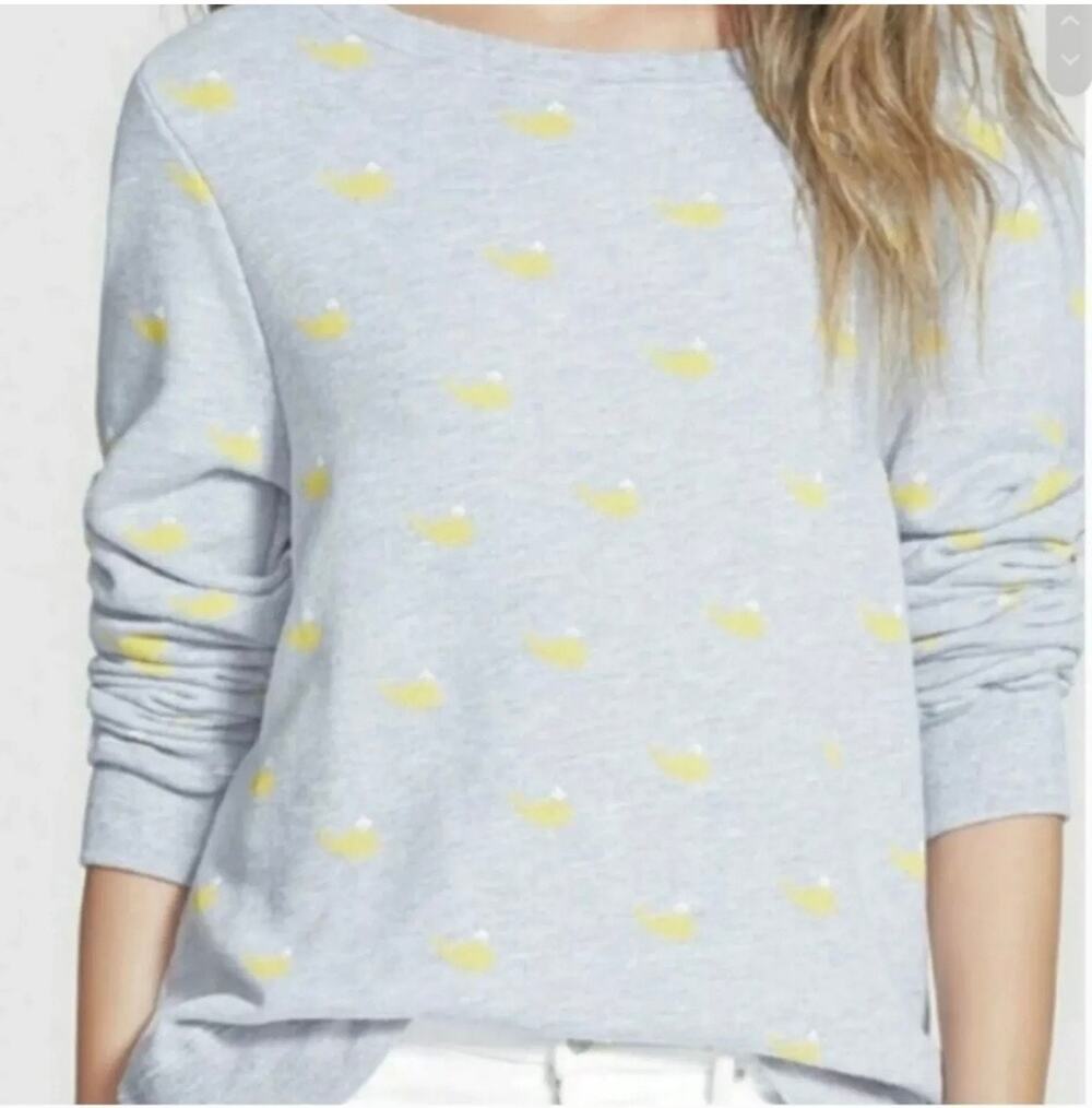 Wildfox Couture Small Gray Yellow Sweatshirt Nautical Whale Print Crew Neck Sz S